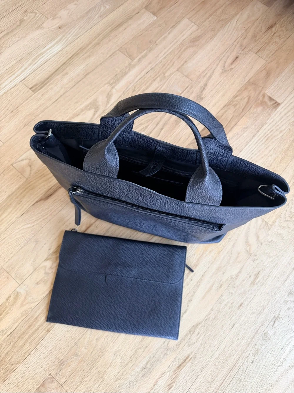 Tumi Black Pebbled Leather Laptop Tote Briefcase + Matching Clutch